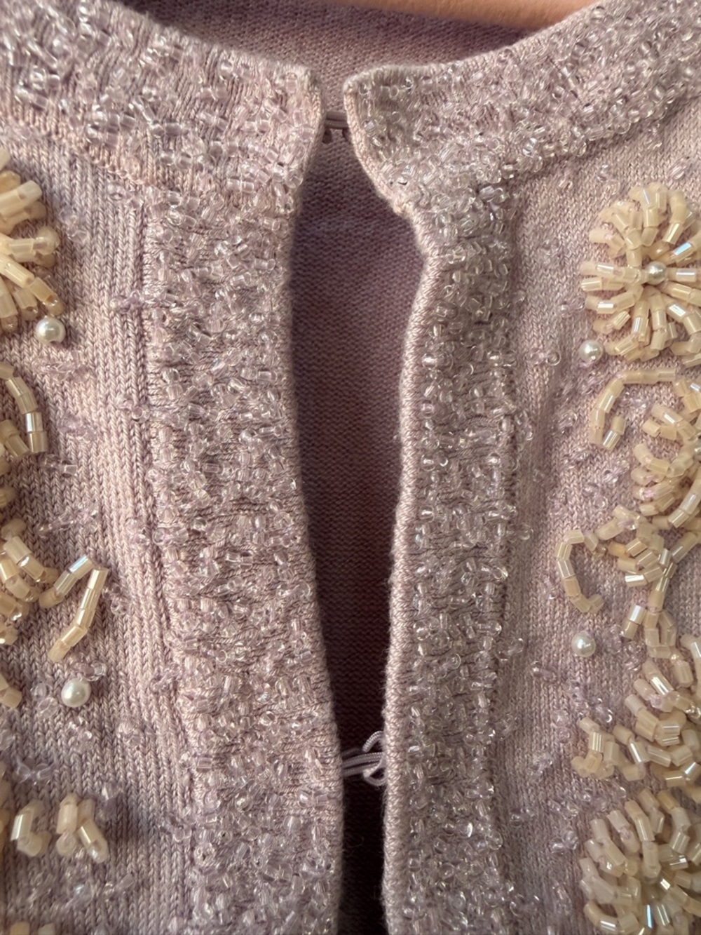 Banana Republic Silk Blend Beaded Cardigan Lilac Floral Embellished Sweater S - Picture 8 of 15